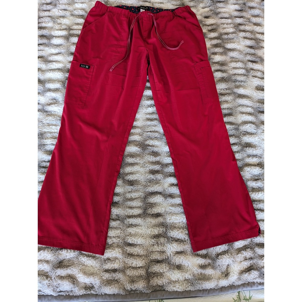 Koi Basics Holly Scrub Pants Red Drawstring Cargo Medical Uniform Womens Large L